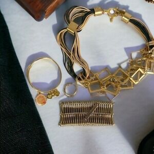 Fashion Jewelry Lot Gold‎ Color Bracelets Necklace Ring Set Women's Accessories